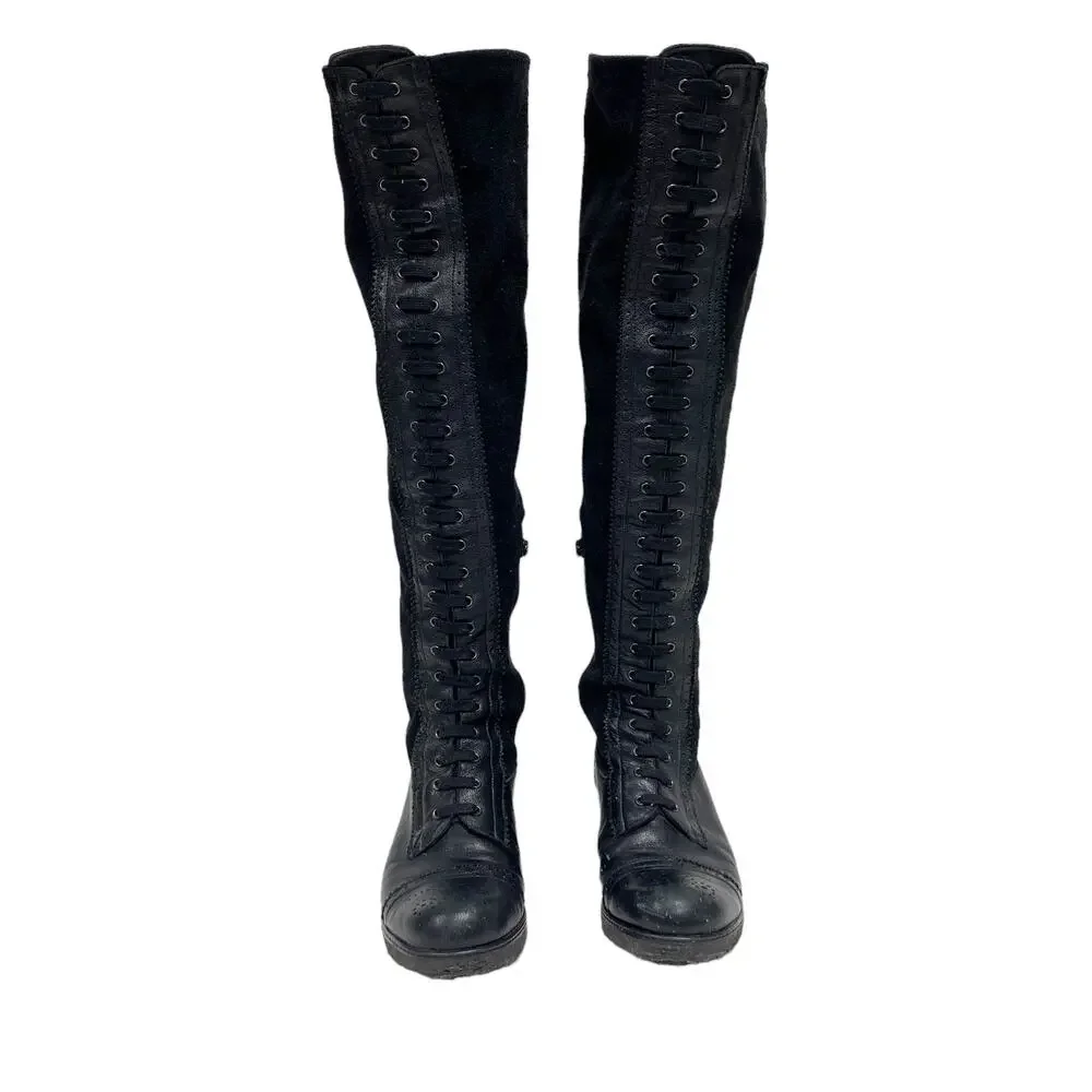 Stuart Weitzman Womens Size 8 Workit Black Laced Over Knee Boots